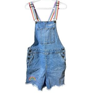 Take Pride "Queen" Rainbow Denim Overall Bib Shorts Size Small LGBTQ Festival